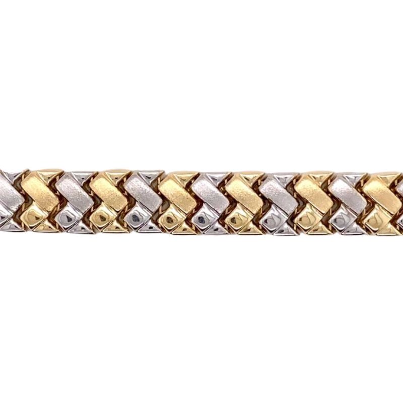 8.5mm Two-Tone Herringbone Pattern Bracelet, 14kt Gold