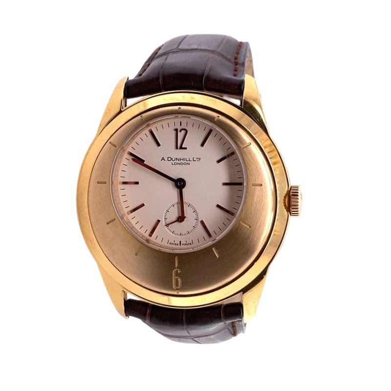 DUNHILL LIMITED EDITION MECHANICAL 18K GOLD CASE BROWN STRAP
