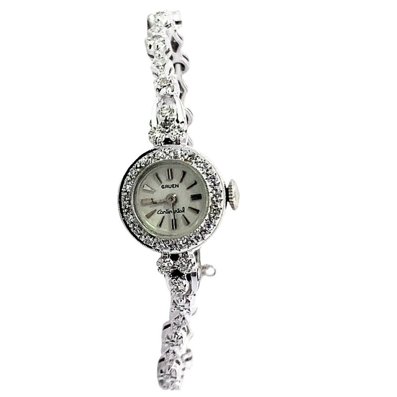 Vintage Ladies Gruen 1.00ctw Diamond Watch, 14kt White