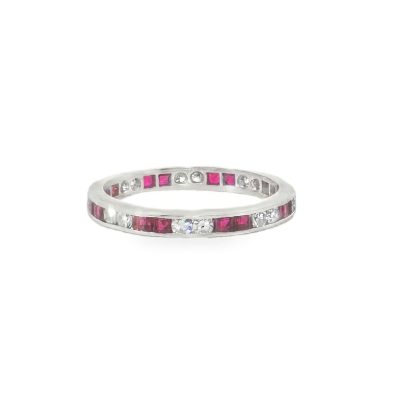 Alternating Ruby and Diamond Eternity Vintage Band, 18kt
