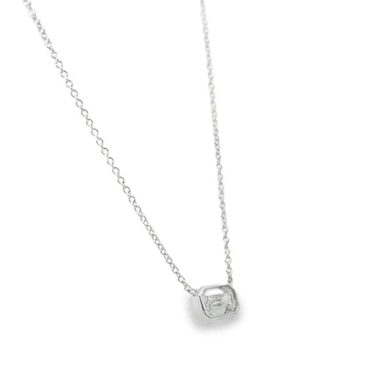 Timeless 1.00ct Elongated Cushion Solitaire Pendant On Chain, 14kt White gold - Image 2