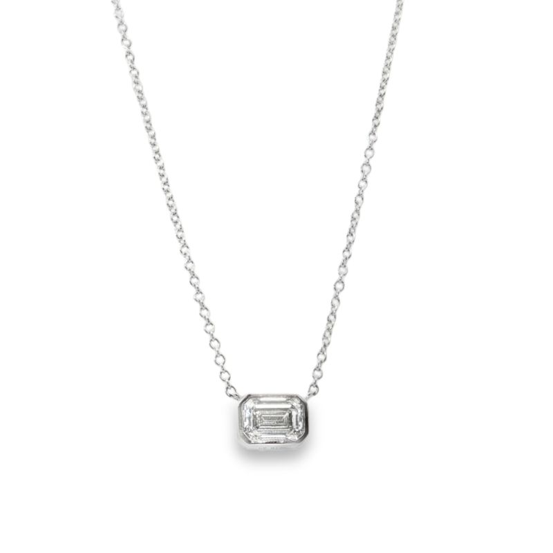 Timeless 1.00ct Elongated Cushion Solitaire Pendant On Chain, 14kt White gold