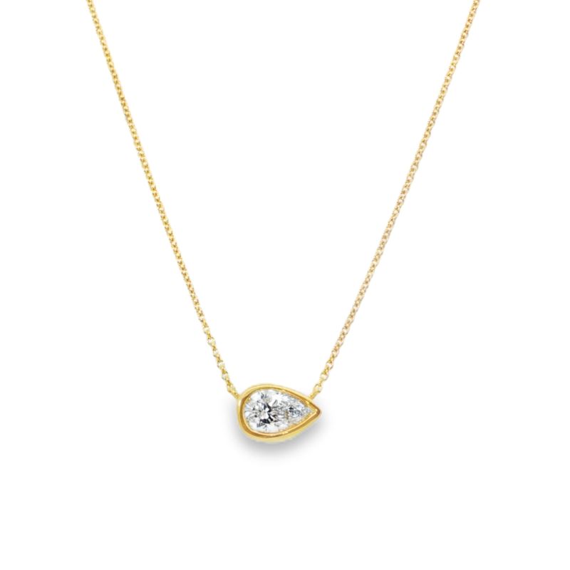Timeless 1.00ct Pear Bezel Solitare Pendant On Chain, 14kt Yellow