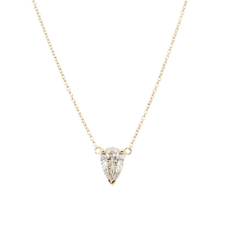 Timeless 1.00ct Pear Shape Solitare Pendant On Chain, 14kt Yellow