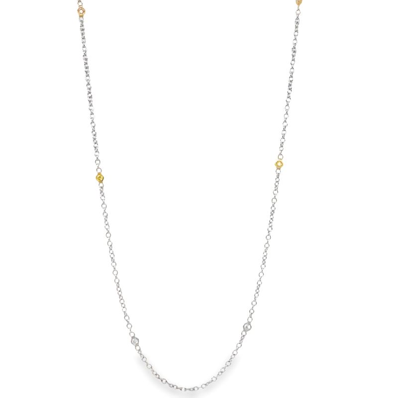 Tri- Color Diamond Bezel Station Necklace, 14kt White, Yellow, and Rose Gold