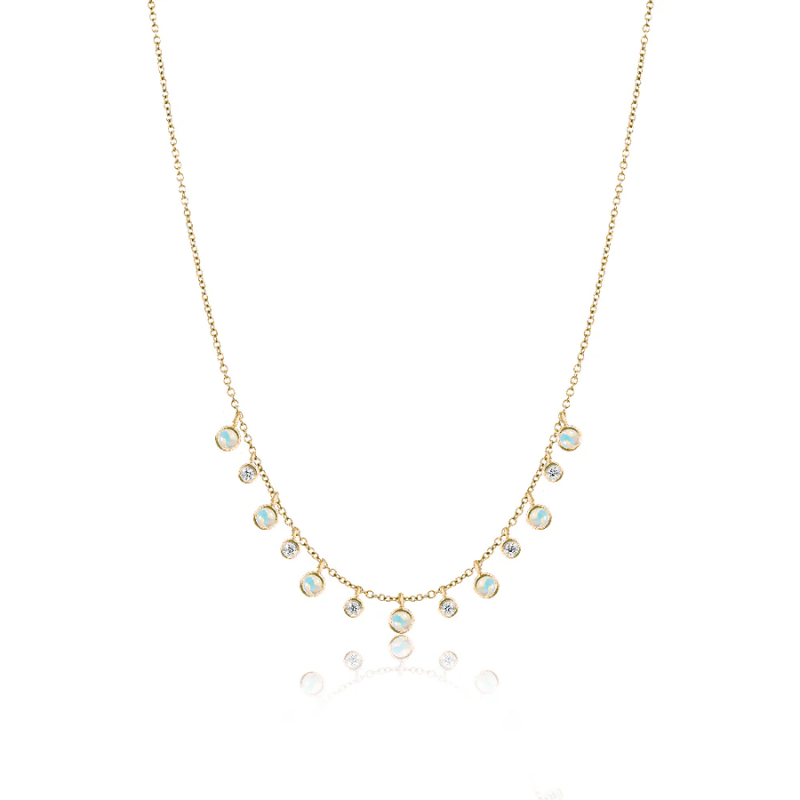Miera T Alternating Opal and Diamond Dangling Necklace