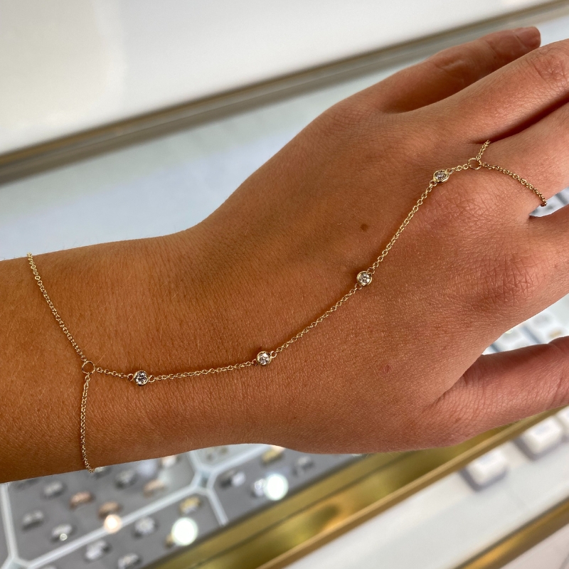Lab Grown Diamond Hand Chain, 10kt Yellow Gold