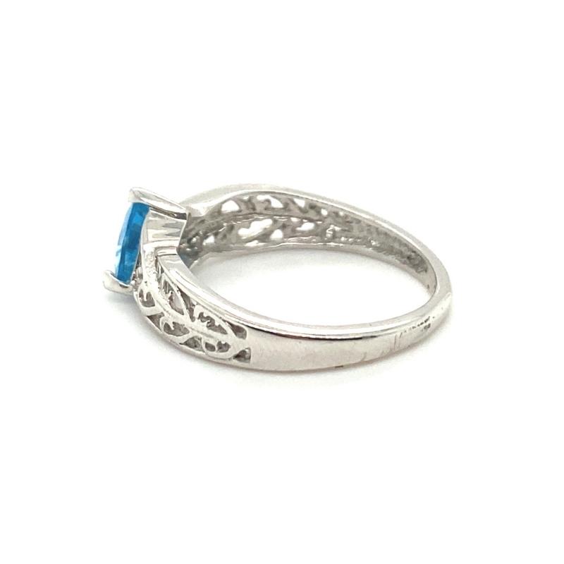 6mm Trillion Cut Blue Topaz and Diamond Filgree Ring - Image 2