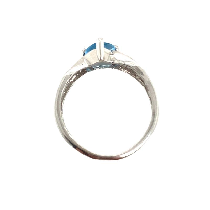 6mm Trillion Cut Blue Topaz and Diamond Filgree Ring - Image 3