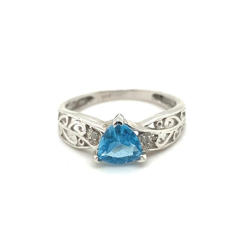 6mm Trillion Cut Blue Topaz and Diamond Filgree Ring