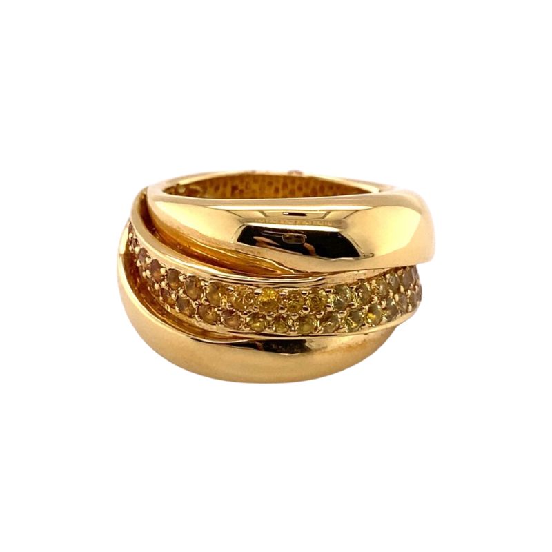 Wide Yellow Sapphire Wave Dome Band, 18kt yellow gold.