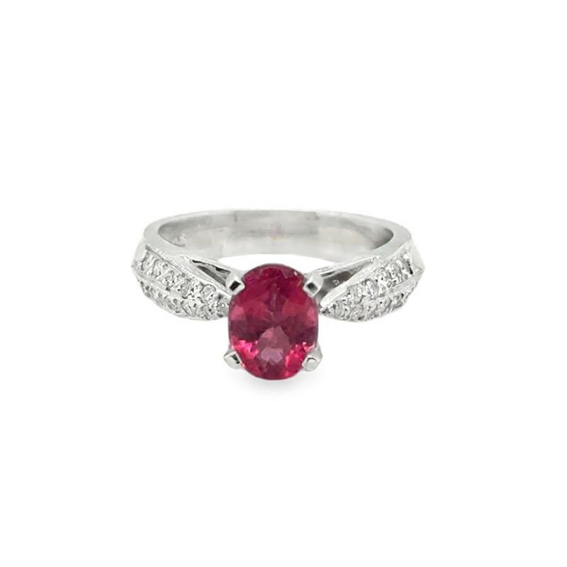 1.33ct Oval Pink Tourmaline in Diamond Ring, Platinum