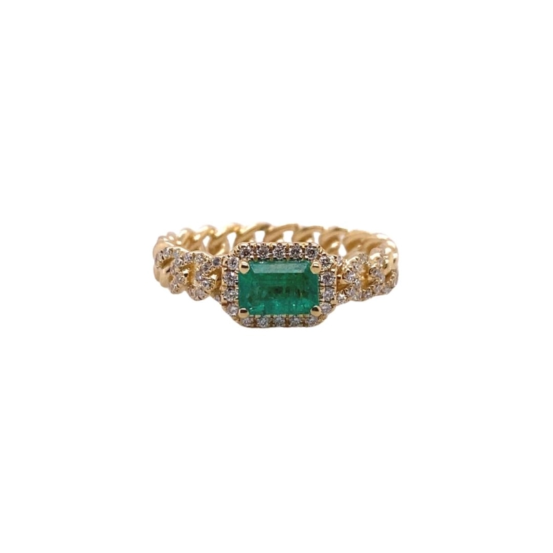 Diamond Cable Ring with Green Emerald Center
