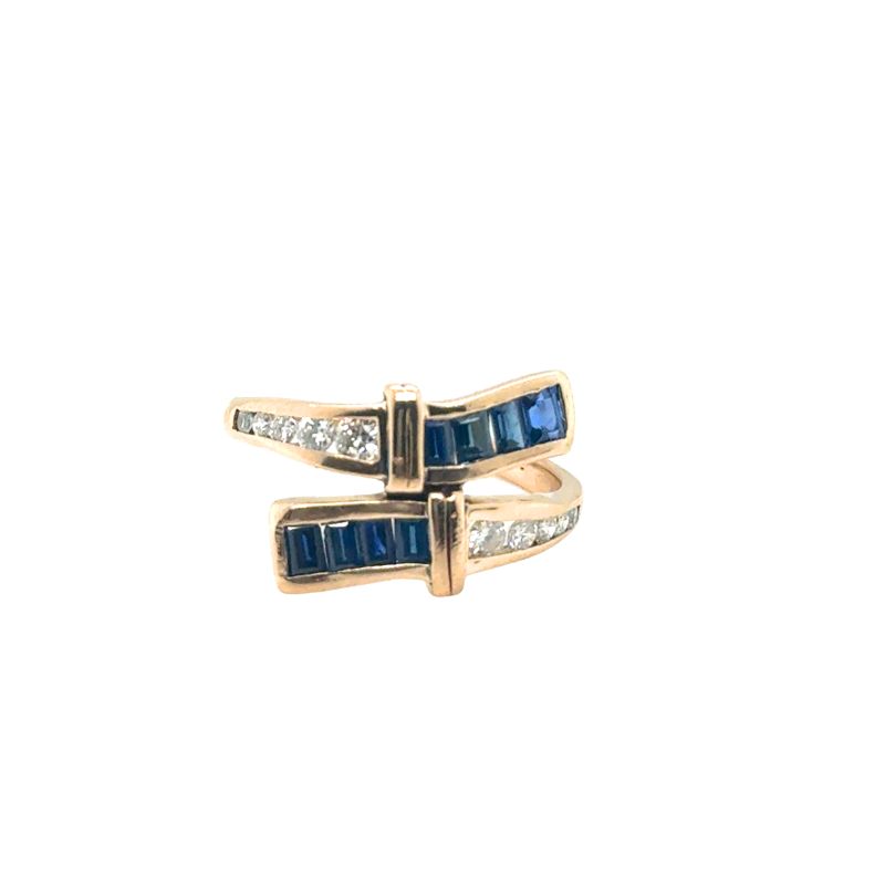 Vintage Sapphire and Diamond Bypass Ring, 14kt Rose