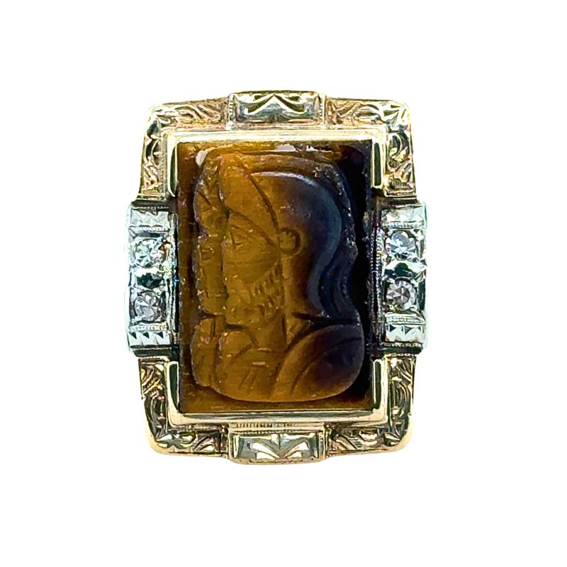 Vintge Tiger Eye Roman Ring, 10kt Yellow