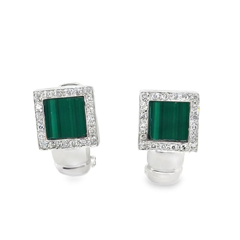 Vintage Green Lapis and Diamond Earrings, 14kt white