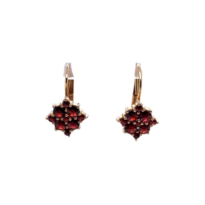 Vintage Garnet Flower Drop Earrings, 14kt Yellow