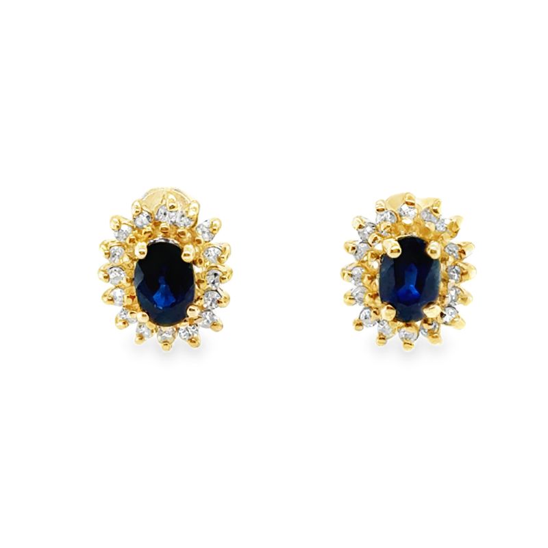 Vintage Sapphire Diamond Halo Earrings, 14kt Yellow