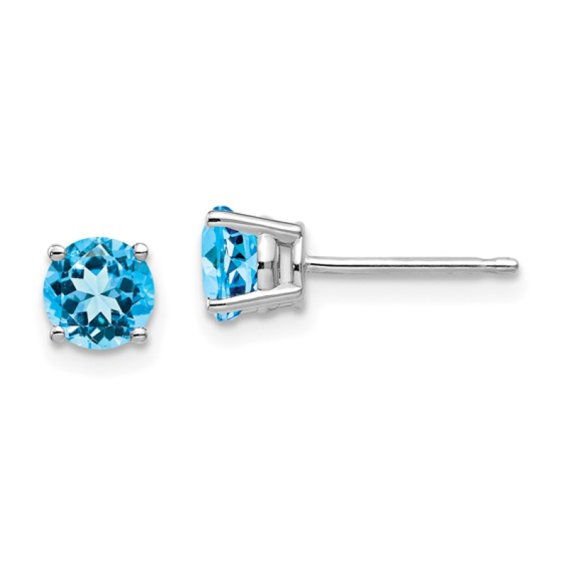 14kt Round Blue Topaz Studs, 5mm