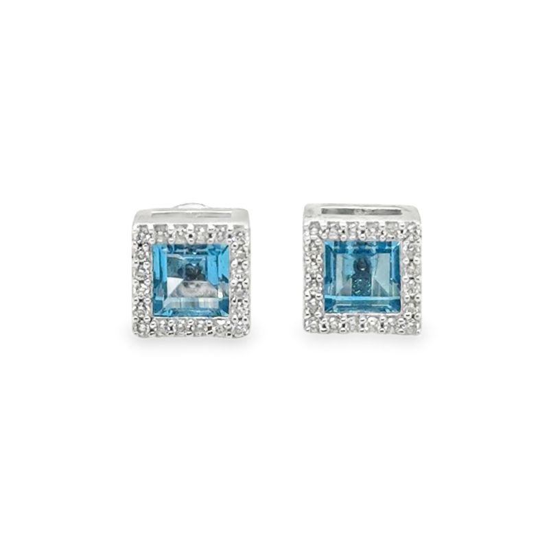 5mm Sky Blue Topaz With Diamond Frame, 14kt White