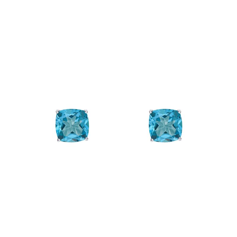 5.5mm Cushion Swiss Blue Checkerboard Earrings, 14kt White