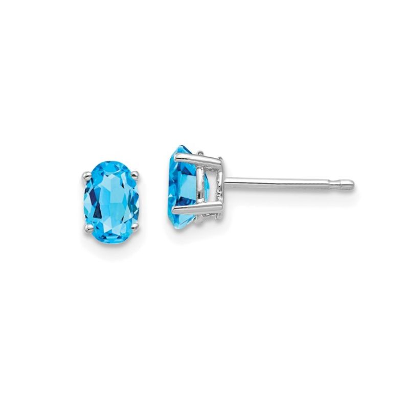 6X4MM Oval Blue Topaz Stud Earrings  in 14k White Gold