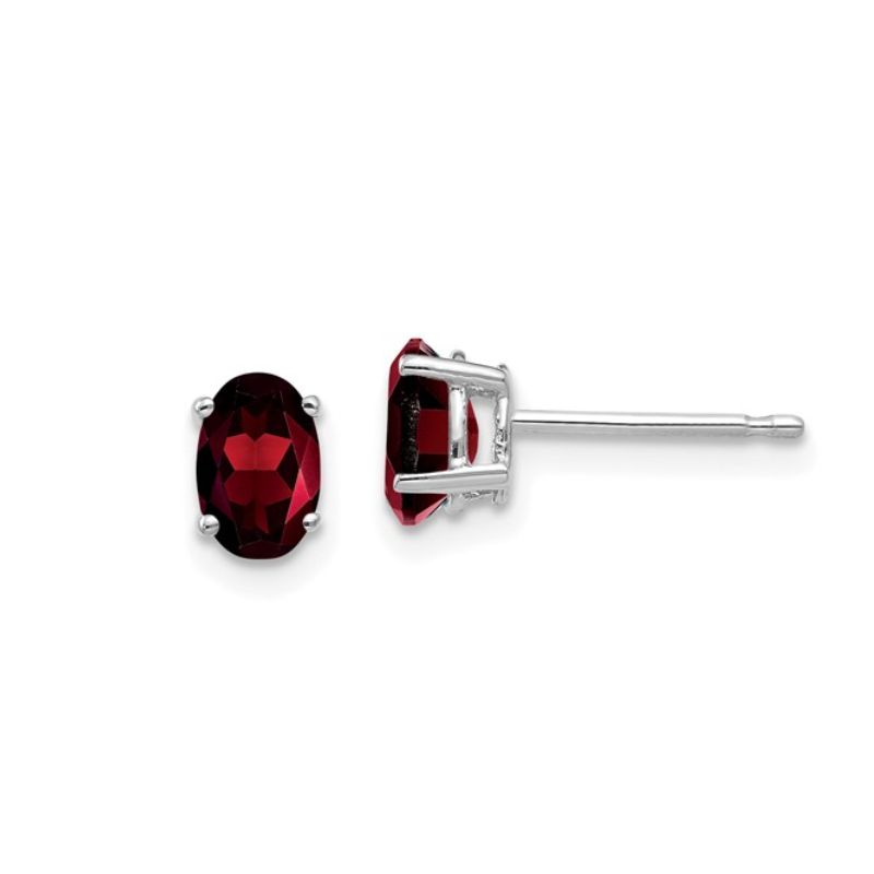 Oval Garnet Studs 14k White Gold 6x5mm