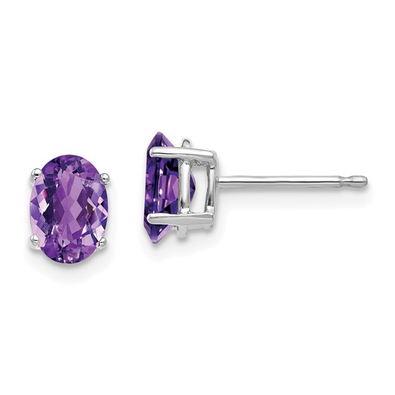 7x5mm Ovasl Amethyst Stud Earrings, 14kt White