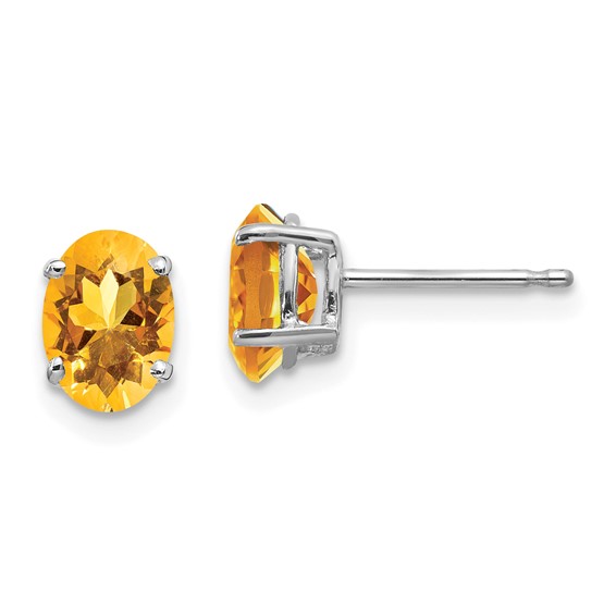7x5mm Oval Citrine Studs. 14kt White