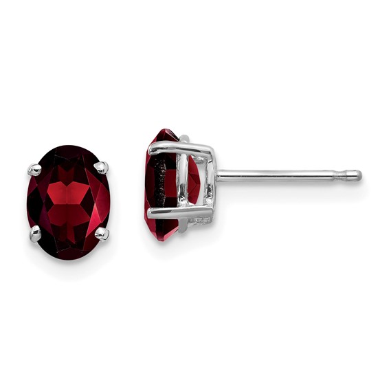 7x5MM OVAL GARNET STUDS, 14kt White