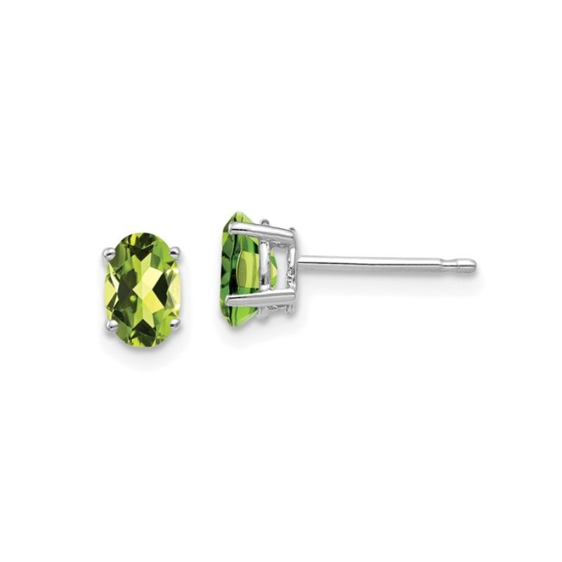 6x4mm Oval Peridot Studs, 14kt White
