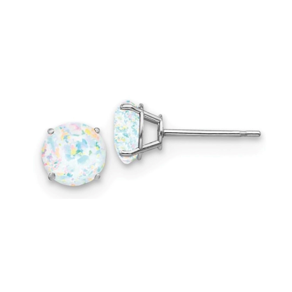 14kt White Gold 4mm Lab-Grown Round Opal Studs