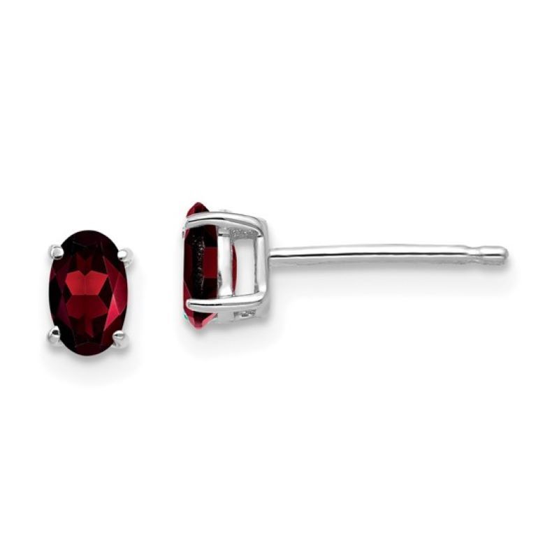 14KW OVAL GARNET STUDS, 5X3MM