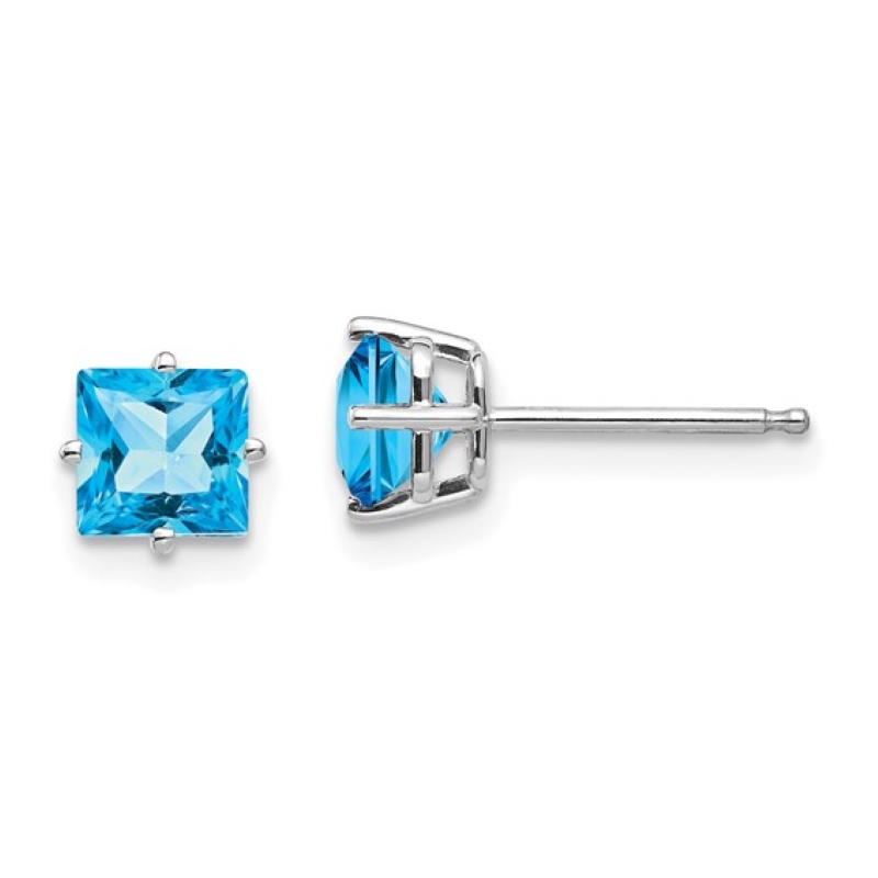 14kt Princess-Cut Blue Topaz Studs, 5mm