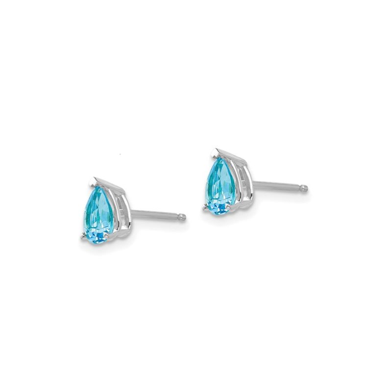 14kt White Gold, Pear Blue Topaz Stud Earrings - Image 2
