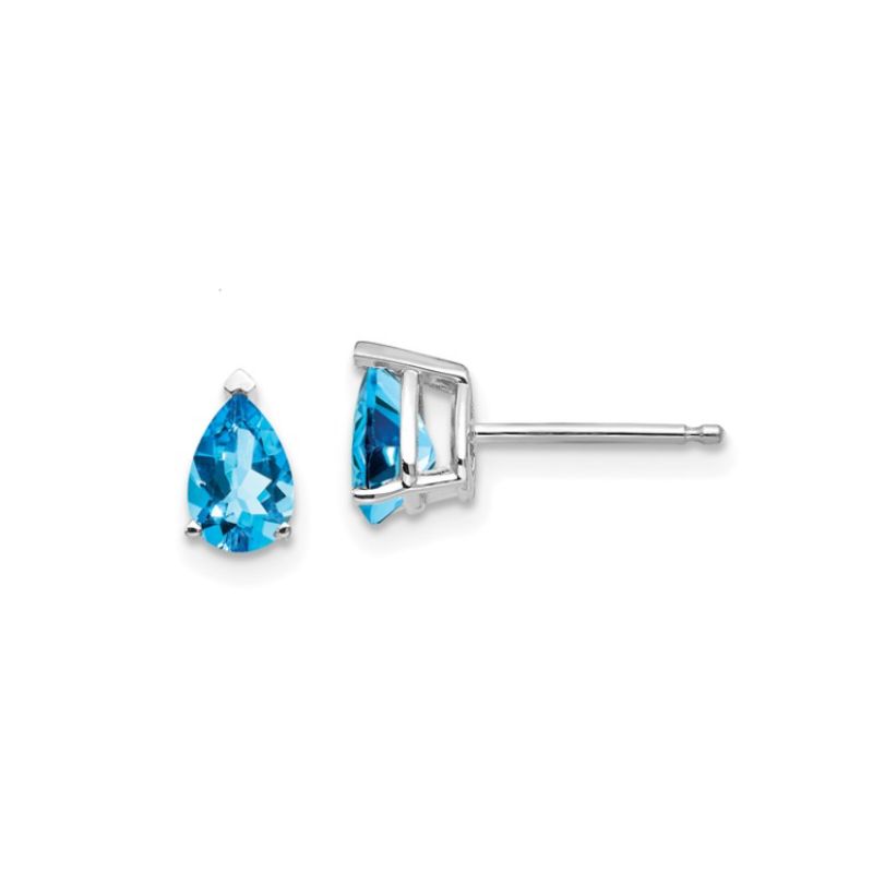 14kt White Gold, Pear Blue Topaz Stud Earrings