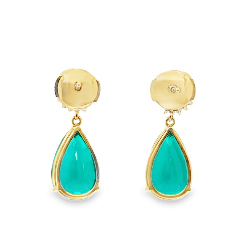 10ctw Lab Grown Emerald Drop Earrings with Diamond Halo. - Image 2