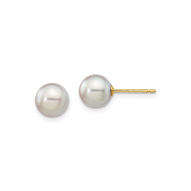 6-7mm Grey Saltwater Pearl Studs, 14kt Yellow