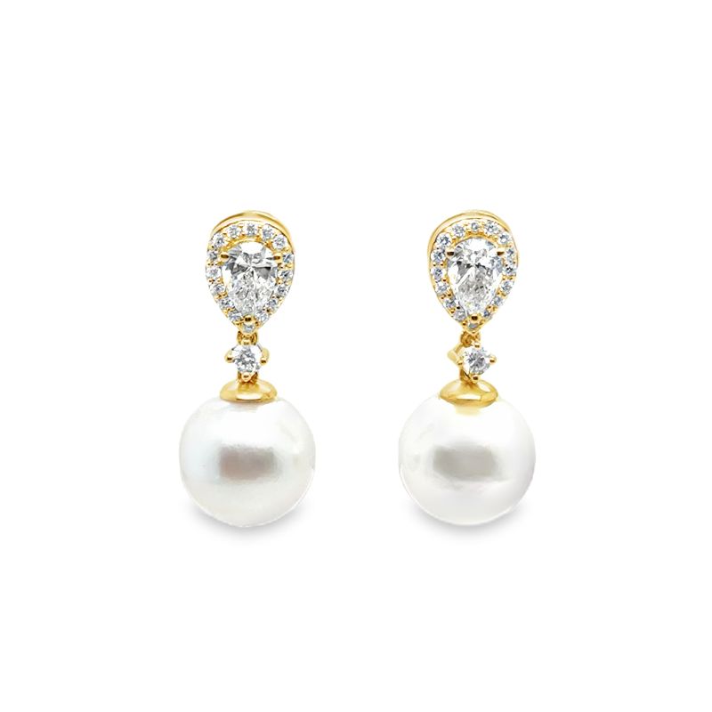11mm Acoya Culural Pearl and 1.00ctw Diamond Drop Earrings