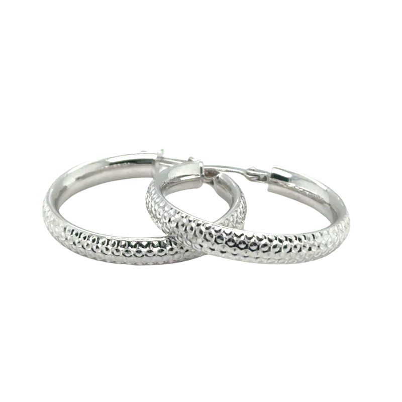 25mm Wide Sparkle Cut Hoops, 14kt White