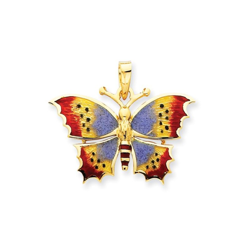 Large Butterfly Enamel Pendant, 14kt