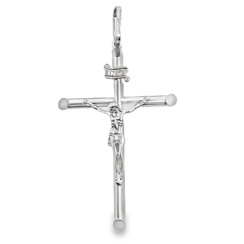 XL Polished Crucifix, 14kt White Gold