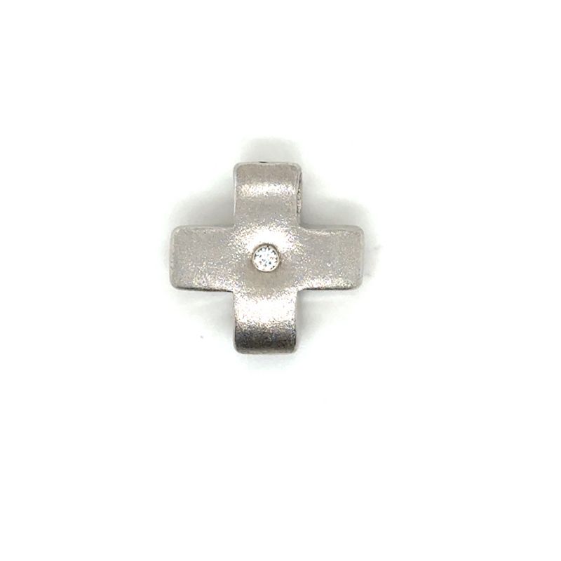 Cross Pendant with Sandblast Finish and CZ Center, 14kt White Gold