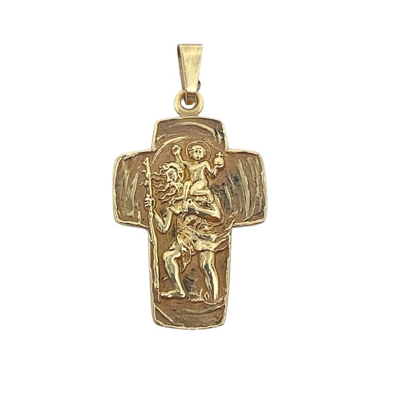 Cross with Shephard Carrying Baby Design, 14kt Yellow Gold