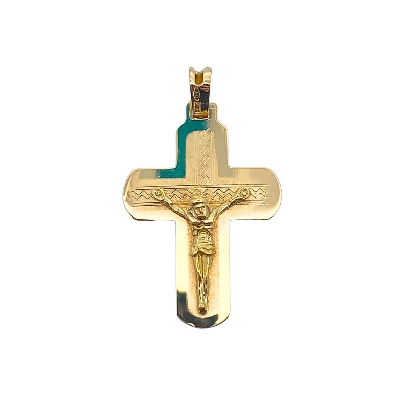Flat Crucifix Cross, 18kt Yellow Gold