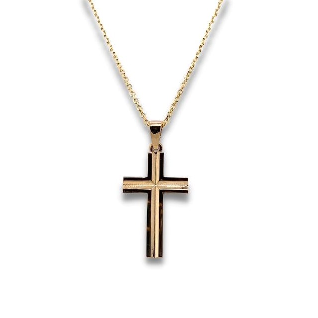 Medium Sized Double Ridge Cross, 14kt Yellow Gold