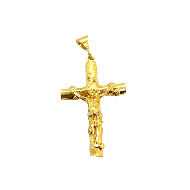 Treebark Pattern 21kt Yellow Gold Crusifix