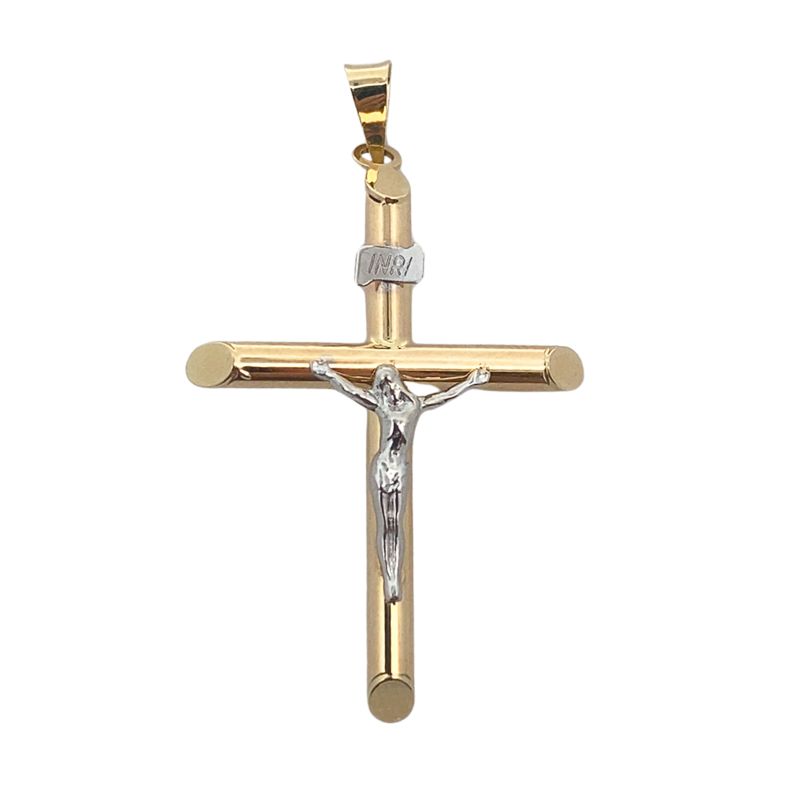 Two Toned Hollow Crucifix, 14kt Yellow Gold