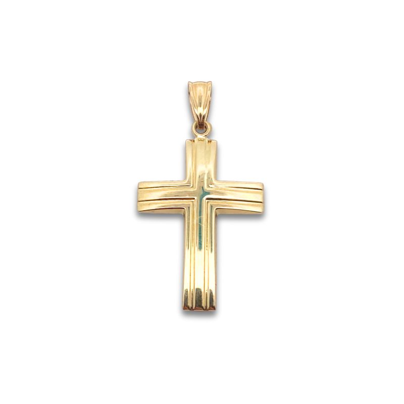 Grooved Concave Cross Pendant, 14kt