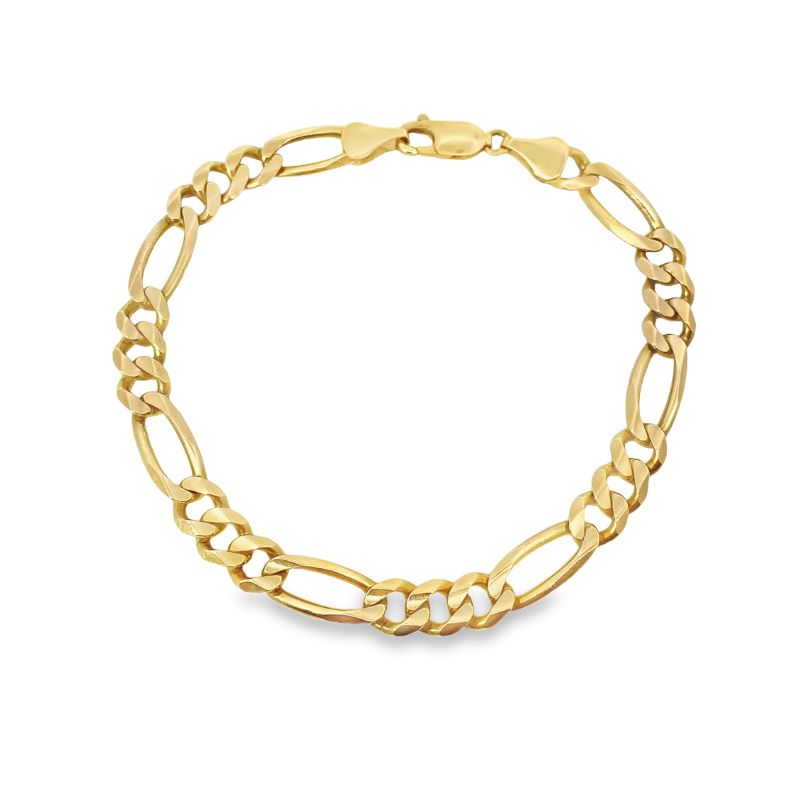 8.5~22 Flat Figaro Chain Braceletin 14K Yellow Gold (6mm)